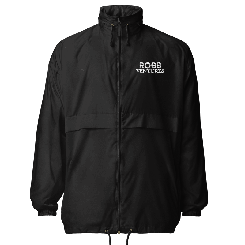 Robb Ventures Embroidered Logo Unisex Windbreaker - Black