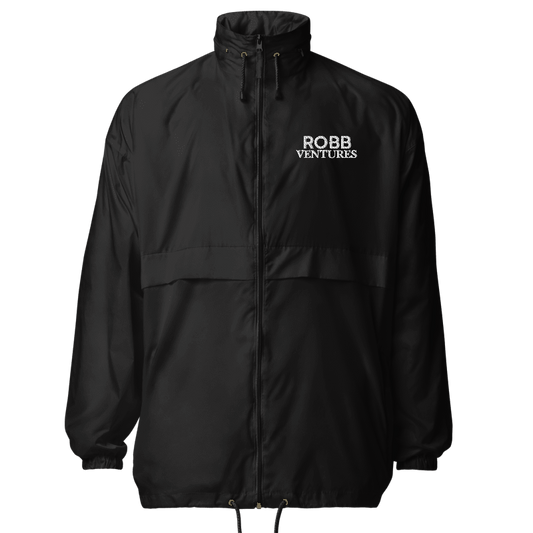 Robb Ventures Embroidered Logo Unisex Windbreaker - Black