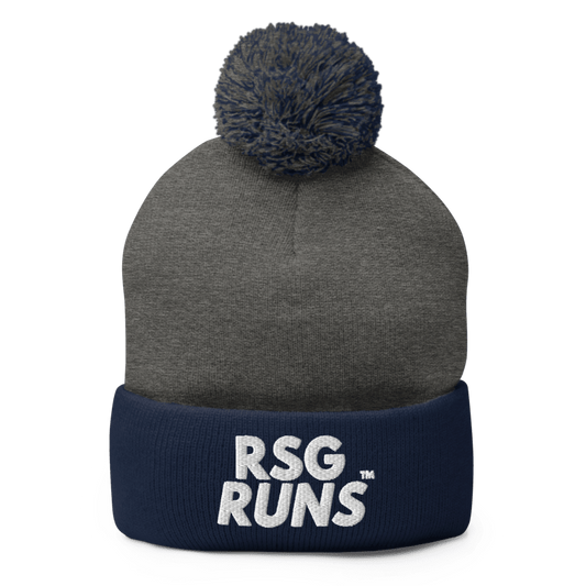 RSG Runs Pom-Pom Knit Cap (Navy/Dark Heather Grey)
