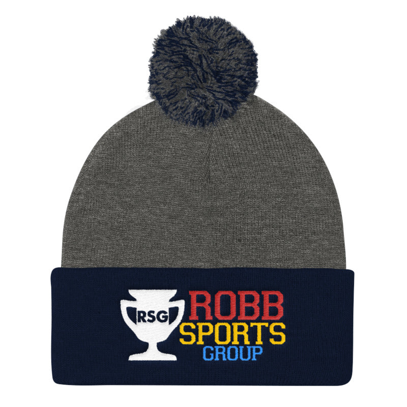 Robb Sports Group Pom Pom Knit Cap (Dark Heather Grey/Navy)