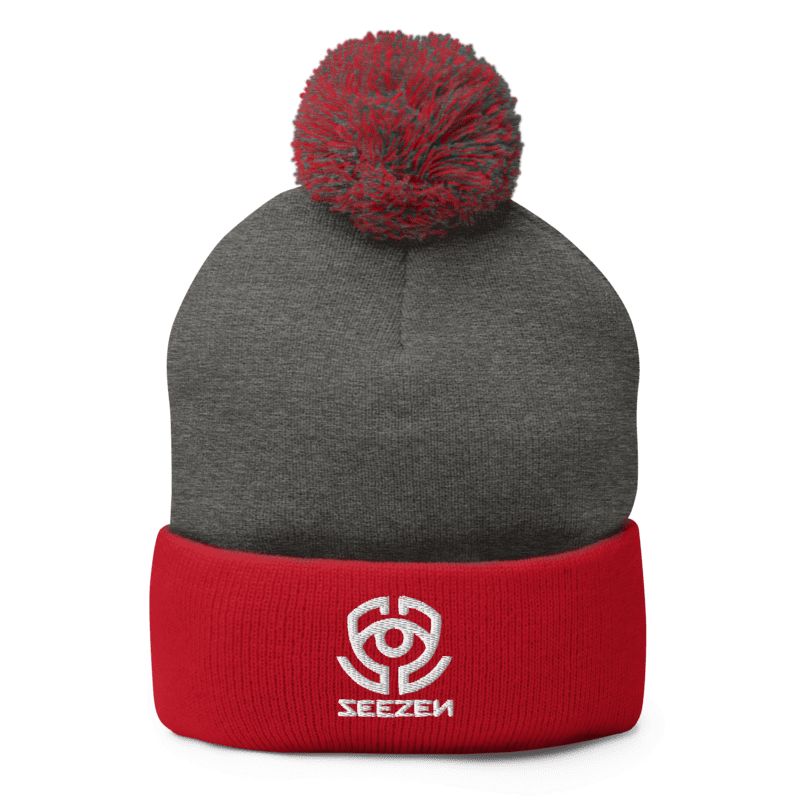 Seezen Pom-Pom Knit Cap (Dark Heather Grey / Red)