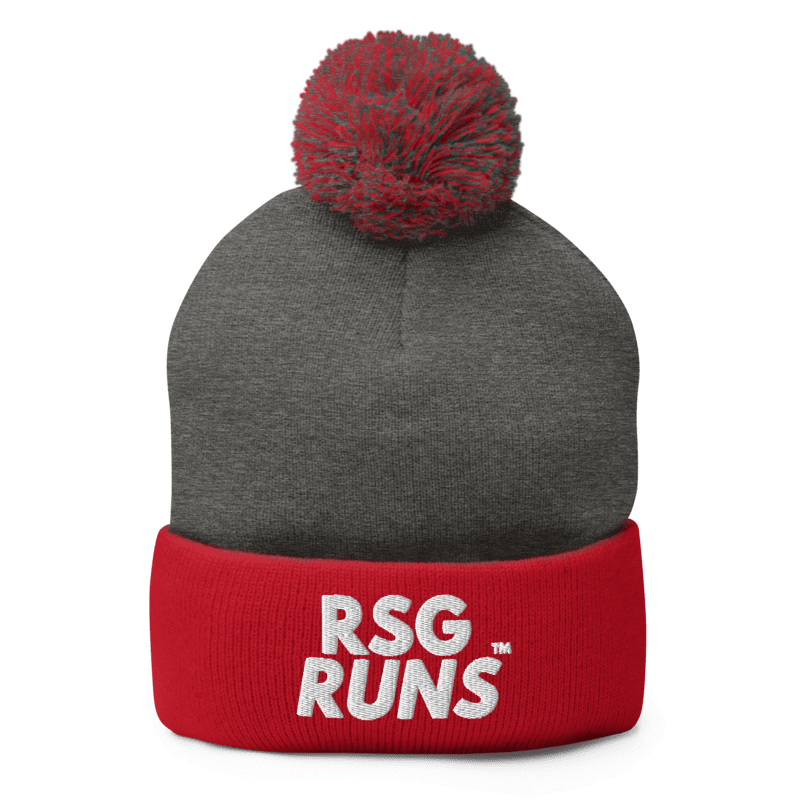 RSG Runs Pom-Pom Knit Cap (Red/Dark Heather Grey)